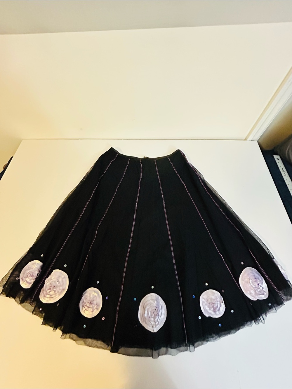 Zelie for She Black A-Line Tulle Skirt with Lavender Rosette Trim and sequins